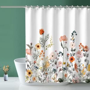 Rideau De Douche En Tissu Floral Blanc Bordée De Rideau De Douche - Neuf