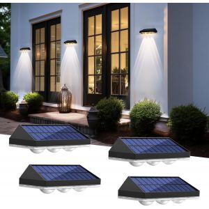 Lot De 4 Lampe Solaire Exterieur Applique, Lampes Solaires Ip65 Étanche Avec 3 Modes - 3000k/4000k/6000k, Auto On/Off Solaire Extérieur Pour Clôture, Cour, Patio, Jardin Mur Décoration - Neuf