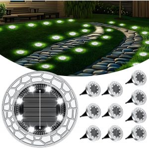 Tianyi-10 Piece Lampe Solaires Au Sol, 8 Led Lampe Solaire Jardin, Cool White Stainless Steel Led Eclairage Exterieur Solaire, For Lawn, Driveway, Sidewalk, Patio - Neuf