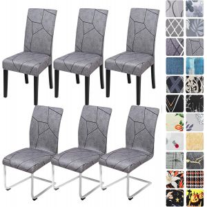 TRAHOO-Lot de 6 housses de chaise extensibles, &eacute;lastiques, amovibles et lavables, protection pour salle &agrave; manger, cuisine, restaurant, h&ocirc;tel et banquet, motif marbre gris - Neuf
