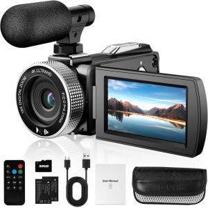 Caméra Vidéo Numérique 4 K,48 Mp Photo/4K 60 Fps Enregistreur Vidéo Pour Débutants Pour Vlogging Youtube,Avec 2 Piles/Micro Externe/Carte Sd/Télécommande - Neuf