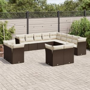 Prolenta Premium - Salon De Jardin Avec Coussins 13 Pcs Marron R&eacute;sine Tress&eacute;e - Neuf