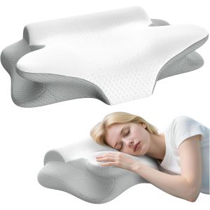 Kalanka-Oreiller Ergonomique Cervical, 2 En 1 Oreiller Papillon &Agrave; M&eacute;moire De Forme, Coussin Pour Les Dormeurs Sur Le C&ocirc;t&eacute;, Le Dos Et Le Ventre Pour, 60x38x10/12cm - Neuf