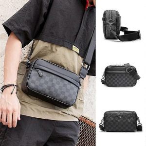 Sac à bandoulière plaid décontracté pour hommes En cuir Crossbody Pouch Sangle réglable Messenger Bag - Neuf