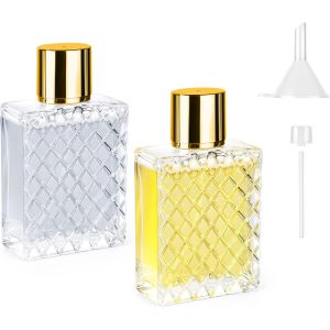 2 Vaporisateurs de Parfum Rechargeables de 100 ml-Flacon Parfum Vide,Vaporisateur Parfum Vide,Flacon Vaporisateur de Parfum en Verre Vide de 100 ml,Avec Pipettes et Bec Verseur(Or) - Neuf