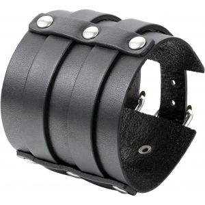 Kal-Large Bracelet Cuir Corde Alliage Menotte Motard Biker Punk Rock R&eacute;glable Couleur Noir Brun Bijoux Cadeau Pour Homme - Neuf