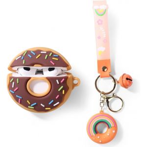 ELVORIX-Joli &eacute;tui pour AirPods 3e g&eacute;n&eacute;ration, avec poup&eacute;e et porte-cl&eacute;s anti-perte, coque en silicone r&eacute;sistante aux chocs avec kits pour gar&ccedil;ons et filles (beignets) - Neuf