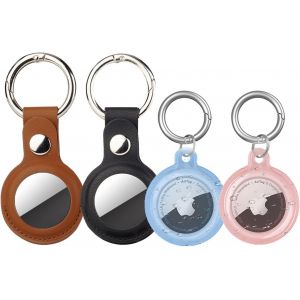 LETNERNY-Airtag Porte Cl&eacute; Pack &Eacute;tuis Pour Airtag Anti-Perte Anti-Rayures Porte Clef Air Tag Anti-Chute Lot De 4 Adapte Parfaitement &Agrave; Airtag Pour Animaux - Neuf
