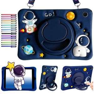 Étui Enfants Compatible Avec Samsung Galaxy Tab A8 10,5"" (Sm-X200/X205/X207), Jolie Coque Astronaute 3d Avec Poignée Rotative À 360°, Bandoulière[Coq9128593] - Neuf