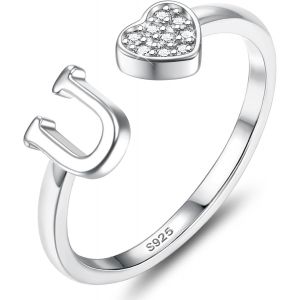 Bague Argent 925 Femme Avec Lettre A-Z Bague Coeur Reglable Empilables Ouvert Bague De Fiançailles Bague Promesse Mariage Bague Pouce Bague Prénom Initiale Bague Femme Fille Avec Boîte - Neuf
