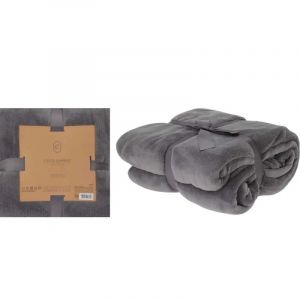 Couverture polaire coral gris 180x230 cm douce et chaude - Neuf