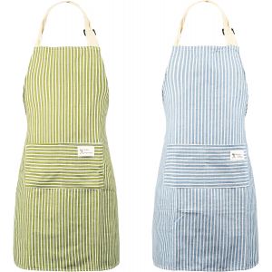 Loranka-2 Pcstablier De Cuisine Femme Homme, Tablier Cuisine Femme Homme, Tablier &Agrave; Bavette Ajustable Avec 2 Poches Pour Maison, P&acirc;tisserie, Restaurant Et Nettoyage M&eacute;nager (Vert, Bleu) - Neuf