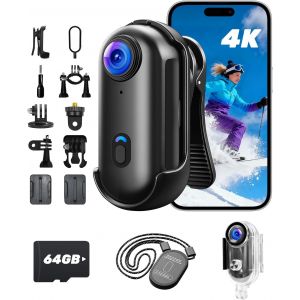 SUBZONAL-Mini Cam&eacute;ra Sport 4K WiFi, Camera Sport Magn&eacute;tique Mains Libres avec Clip Rotatif &agrave; 360&deg;, Bo&icirc;tier Etanche pour Pnades avec Animaux, V&eacute;lo, Voyages, Vlog, Dashcam Moto - Neuf