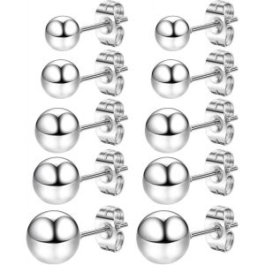 5 Pairs Of Black Gold Silver Ball Earrings, Hypoallergenic Stainless Steel Earrings, Women's Men's Earrings, Ear Cartilage Helix Piercing - Neuf