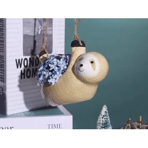 Pot De Fleurs Suspendu Paresseux En C&eacute;ramique Kaki 17 Cm Pour Plantes Succulentes, D&eacute;coration De Jardin - Neuf