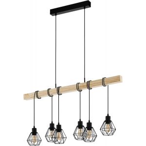 Lampe De Table Townshend 5, Lampe De Chevet Style Industriel Et Rétro, Luminaire À Poser En Acier Noir Et Bois, Avec Interrupteur, Certifié Fsc, Douille E27 - Neuf