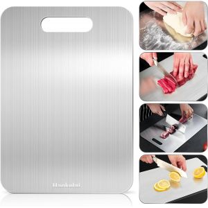 Cmjaagur-Planche &Agrave; D&eacute;couper En Titane Pour Cuisine, Planche &Agrave; D&eacute;couper En Acier Inoxydable 304 De Qualit&eacute; Alimentaire, Viande, Fruits, L&eacute;gumes, Hygi&eacute;niques Et Durables (34 X 23 Cm)[M1655] - Neuf