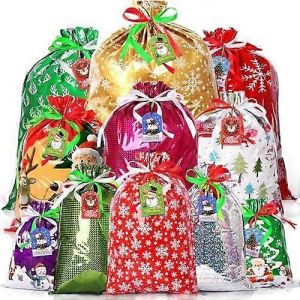 16pcs De No&euml;l Cordon De Serrage Sacs-Cadeaux Avec 16pcs Balises, 5 Taille De De No&euml;l Pr&eacute;sents Emballage Des Sacs R&eacute;utilisables Grand Moyen Petit Cadeau Goody Sacs Pour Chris - Neuf