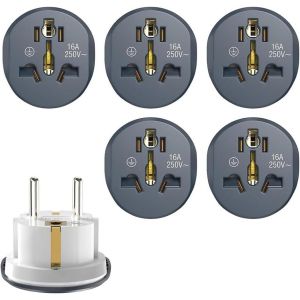 JGD-5 Pack Adaptateur Prise Universel de Voyage, Adaptateur Prise USA vers France, Adaptateur International vers France, pour Anglaise UK, USA, Canada, Chine, Japon, Australie, Italie, Gris - Neuf