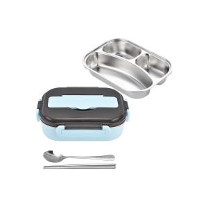 Bo&icirc;te &Agrave; Lunch Bento En Acier Inoxydable 1l &Eacute;tanche Avec 3 Compartiments Et Ustensiles - Neuf