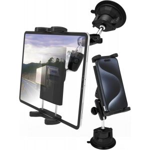Support de tablette &agrave; ventouse robuste - T&ecirc;te sph&eacute;rique double en m&eacute;tal - Pour tableau de bord de voiture/camion - Pour t&eacute;l&eacute;phone portable et tablette de 4 &agrave; 12,9 pouces, iPad Pro/Air/Mini - Neuf
