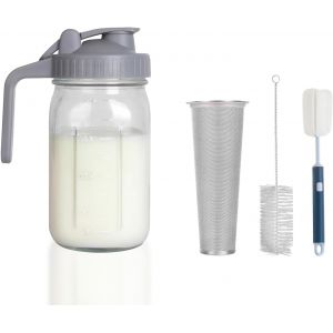 Pichet Pour Machine À Café À Froid ¿ Bocal Mason En Verre Épais Avec Filtre En Acier Inoxydable, Couvercle À Rabat Étanche, Poignée Ergonomique Pour Café Glacé, Thé, Limonade, Boissons Faites Maison - Neuf