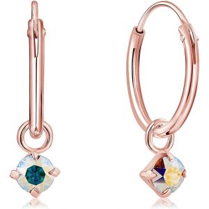 Kal-&reg; Boucles D'oreilles Petites Cr&eacute;oles En Argent 925 Plaqu&eacute; Or Rose & Pendentif 3 Mm Cristaux Swarovski&reg; Elements Ronds - &Eacute;paisseur 1.2 Mm - Diam&egrave;tre: 12 Mm - Choix De Diff&eacute;rentes Couleurs - Neuf