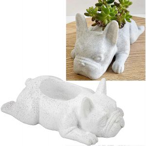 Pot de fleurs en résine en forme de bouledogue français pour plantes succulentes, décoration de bureau ou de jardin pour la maison - Neuf