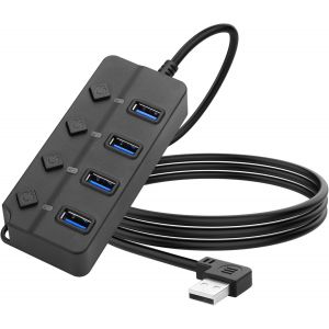KAL-Répartiteur De Hub Usb À 90 Degrés Hub De Données Usb 2,0 Avec Interrupteur Marche/Arrêt Individuel Dc5,5 * 2,1 Port D'Alimentation Pour Ordinateur Portable, Ordinateur Pc (4 Ports, 1M) - Neuf
