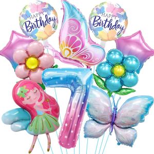 CAUC-Papillon Anniversaire Fille 7 Ans - 10 Pi&egrave;ces Ballon Aluminium, D&eacute;coration de F&ecirc;te pour Filles - Neuf