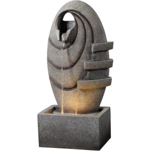 Mevronisshop-Fontaine Ovale Moderne Cascade Exterieure Led Chaude Debit Reglable Compacte Gris - Neuf