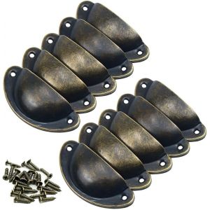 Lot de 10 poignées de porte vintage en bronze, style coquillage, en fer, avec vis, pour meubles, tiroirs, armoires de cuisine, 8,1 x 3,5 cm - Neuf