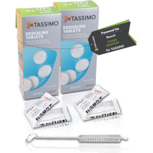 Lot de 8 pastilles de d&eacute;tartrage pour 4 op&eacute;rations de d&eacute;tartrage pour machines &agrave; caf&eacute; Bosch 311909 00311909 TCZ6004 avec brosse de nettoyage DEKAROX pour machines &agrave; caf&eacute; TASSIMO - Neuf