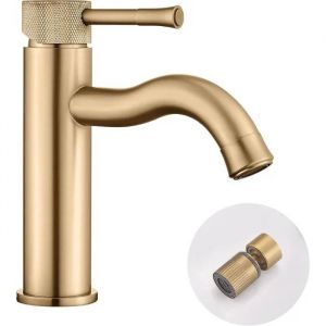 TRYSEA Robinet Dor&eacute; Bross&eacute; Salle de Bain - A&eacute;rateur Pulv&eacute;risateur, Poign&eacute;e Unique, Id&eacute;al Vanit&eacute; Ferme & Camping-Car. - Neuf