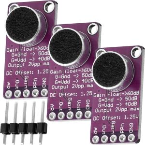 3X MAX9814 Contr&ocirc;le Automatique de Gain Agc du Module Amplificateur de Microphone &agrave; &eacute;lectret - Violet Compatible avec Arduino et Raspberry Pi incluant Un E-Book! - Neuf