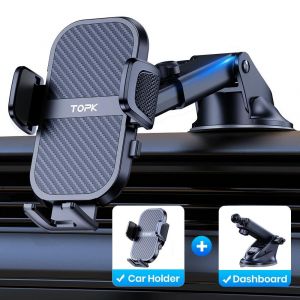 Topk Support Pour T&eacute;l&eacute;phone De Voiture Support De T&eacute;l&eacute;phone De Voiture Super Stable Pour Tableau De Bord De Voiture/Pare-Brise/&Eacute;vent D'air Compatible Avec Tous Les T&eacute;l&eacute;phones Mobil.Dashboard. - Neuf