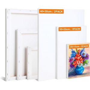 6 Toiles Peindre - Tableau Peinture - Toile, Je 2 Pi&egrave;ces En 40 X 30 Cm, 30 X 20 Cm Et 20 X 15 Cm, 100% Coton, Cadres En Pin Et &Eacute;pic&eacute;a De Haute Qualit&eacute;, Id&eacute;ales Pour Gouache, Aquarelle Et Acrylique - Neuf