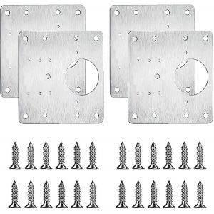 4 Pi&egrave;ces Plaque de R&eacute;paration de Charni&egrave;re D'armoire, R&eacute;paration de Plaque D'acier Inoxydable, pour Armoire, Tiroir, Fen&ecirc;Tre, Meuble Plaque Fixe, Placard(4 Plaques de Charni&egrave;re + 24 Vis) - Neuf
