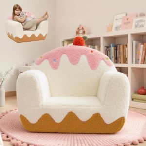 SUBZONAL-Fauteuil Enfant en Polaire Sherpa Douce | Canap&eacute; Enfant et Mini Chauffeuse 1-6 Ans | Petit Si&egrave;ge de Lecture pour Chambre Fille ou Gar&ccedil;on, Design Moderne, Blanc Cr&egrave;me - Neuf