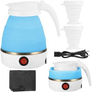 Bouilloire Pliable 600 Ml, Mini Bouilloire De Voyage Portable, Fond En Acier Inoxydable, Bouilloire Électrique Pour Le Camping, Le Voyage, L'Extérieur, Blanc - Neuf