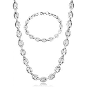 Chaine Maille Grain De Café Homme Collier Et Bracelet En Acier Inoxydable, 6mm 9mm 11mm Argent/Or/Noir - Neuf