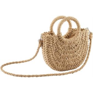 Sac à main en paille pour femme, mini sac fourre-tout d'été en rotin, sac à bandoulière, poignée supérieure, fait main, pochette - Neuf