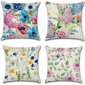Taie D'oreiller, Lot De 4, En Coton Et Lin, Imprimé Chat Noir Et Blanc, Housse De Coussin Carrée Pour Lit, Voiture, Maison, Canapé, 45 X 45 Cm (Mots Colorés) - Neuf