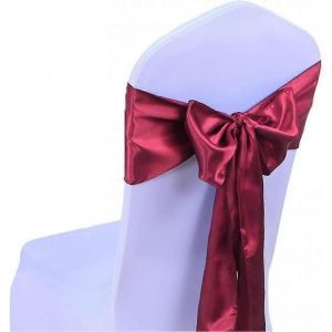 PC Satin Rubans Chaise Housse Noeud Ruban Noeuds Mariage Cérémonie Décoration Fête Evènement Anniversaire 17 x 275cm 20 Couleurs-Bourgogne - Neuf