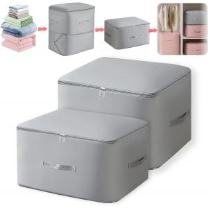 Sjzg-Lot De 2 Grands Sacs De Rangement &Agrave; Auto-Compression En Satin De Qualit&eacute; Sup&eacute;rieure Avec Fermeture &Eacute;clair, Grands Sacs De D&eacute;m&eacute;nagement Pour Couettes Et V&ecirc;tements (Gris, L Et Xl) - Neuf