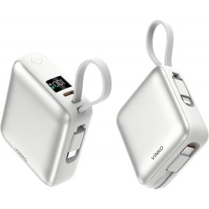 KALANKA-Mini Batterie Externe avec Cable IntéGré, 22,5 W Small Power Bank 10000mAh, USB C Chargeur Externe Rapide, Petit Chargeur Portable Affichage LED, Compatible avec iPhone, Samsung, Android (Bla - Neuf