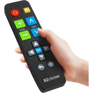 EZclicker Universal Big Button TV Remote Control Simple and Easy to Use, Ideal for Seniors, Works with Major TV Brands (2 AAA Batteries Not Included) (Black) - Neuf