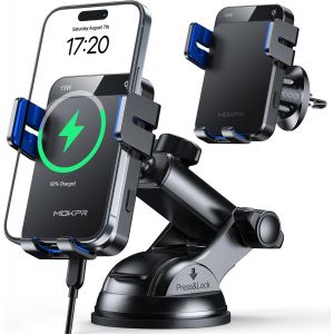 15w Support Telephone Voiture Induction, [Serrage Automatique] Rapide Chargeur Induction Voiture, Grille D'a&eacute;ration Tableau De Bord Pare-Brise Pour Iphone 16/15/14/13/12&samsung S24 S23 S22 - Neuf