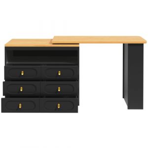 Table bar extensible 138-203cm, pivotante 360&deg;, roulettes + tiroirs, noir - Neuf