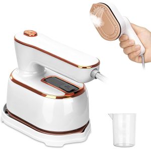 MEVRONISSHOP-D&eacute;froisseur vapeur de voyage 2-en-1,1000W,chauffage en 15 secondes,semelle en c&eacute;ramique,Mini Fer &agrave; Repasser Portable,fonctionnement sec/vapeur,D&eacute;froisseur &agrave; Main avec station et poign&eacute;e - Neuf
